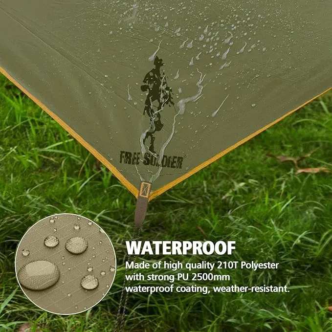 FREE SOLDIER Waterproof Portable Tarp Multifunctional Outdoor Camping Traveling Awning Backpacking Tarp Shelter Rain Tarp (Camo)