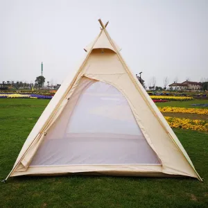 Free Space Outdoor 100% Cotton Canvas Waterproof Pyramid-Shaped Camping Tent (Beige, 2.15meters)