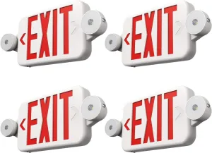 FREELICHT 4 Pack Red Exit Sign with Emergency Lights, Two LED Adjustable Head Emergency Light with Battery, Hard Wired, Exit Sign for Business