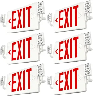 FREELICHT 6 Pack LED Double-Sided Exit Sign with Emergency Lights, Adjustable LED Emergency Exit Lights with Battery Backup, Hard Wired, UL Certified, AC 120/277V
