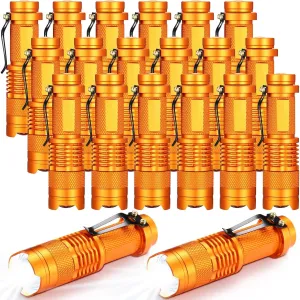 Fumete 20 Pieces LED Flashlight Mini 3 Mode Tactical Torch Small Water Resistant Pocket Flash Light Adjustable Focus Light Pen for Men, Father, Indoor Outdoor Hiking(Orange)