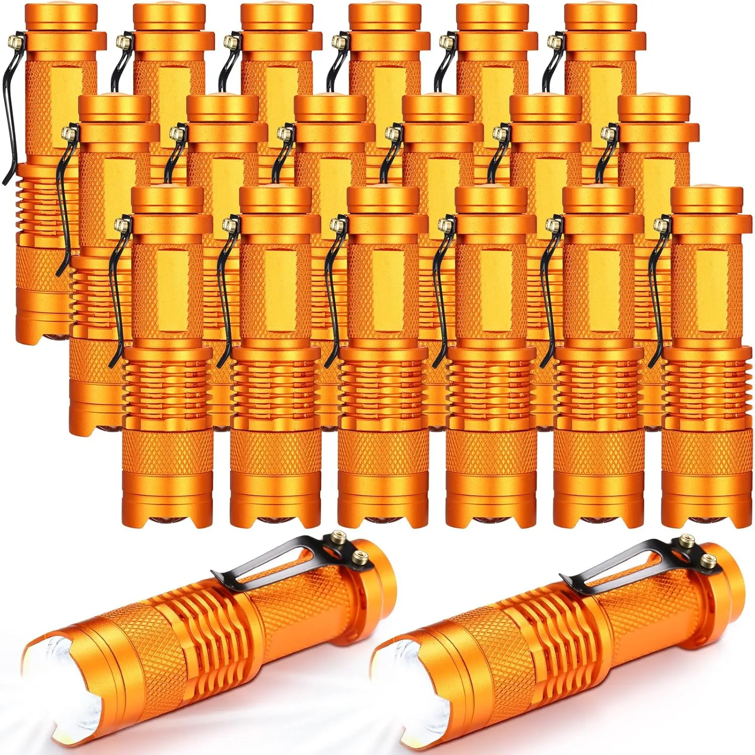 Fumete 20 Pieces LED Flashlight Mini 3 Mode Tactical Torch Small Water Resistant Pocket Flash Light Adjustable Focus Light Pen for Men, Father, Indoor Outdoor Hiking(Orange)