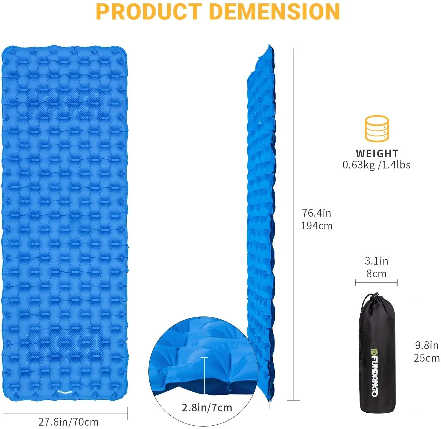 FUNDANGO Ultralight Inflatable Sleeping Pad Single Air Pad
