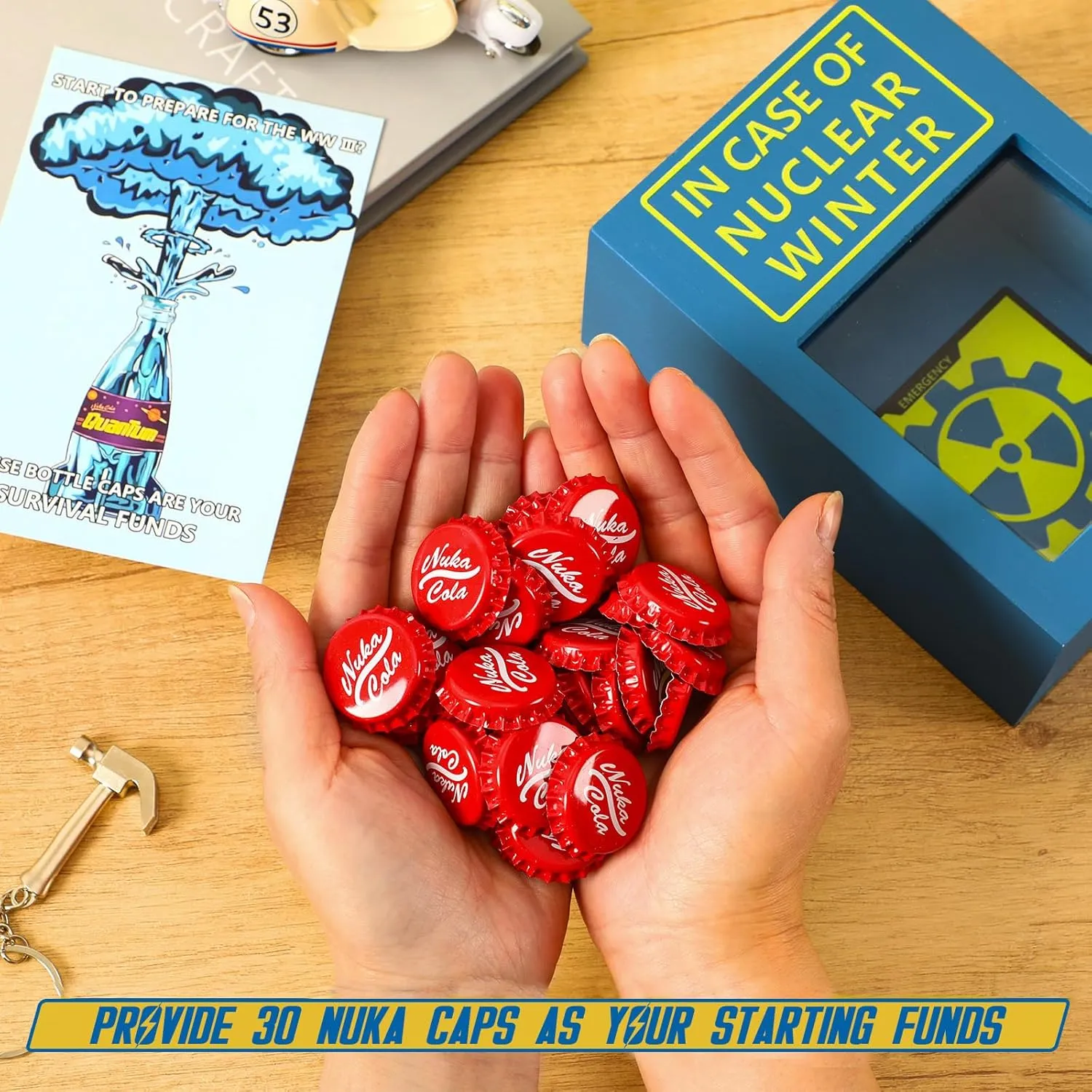 Funny Emergency Caps Stash w/ 30  Nuka Original Red Caps, Funny Gag Gift Box w/Hammer | Hilarious Christmas Gift, Unique Birthday Gifts, Funny Stocking Stuffers for Men and Women