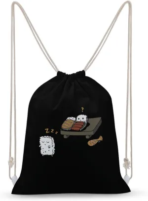 Funny Sleepwalking Sushi Canvas Drawstring Bags Sports Gym Sackpack String Backpack Beach Sack Bag Travel Bag 30x40cm