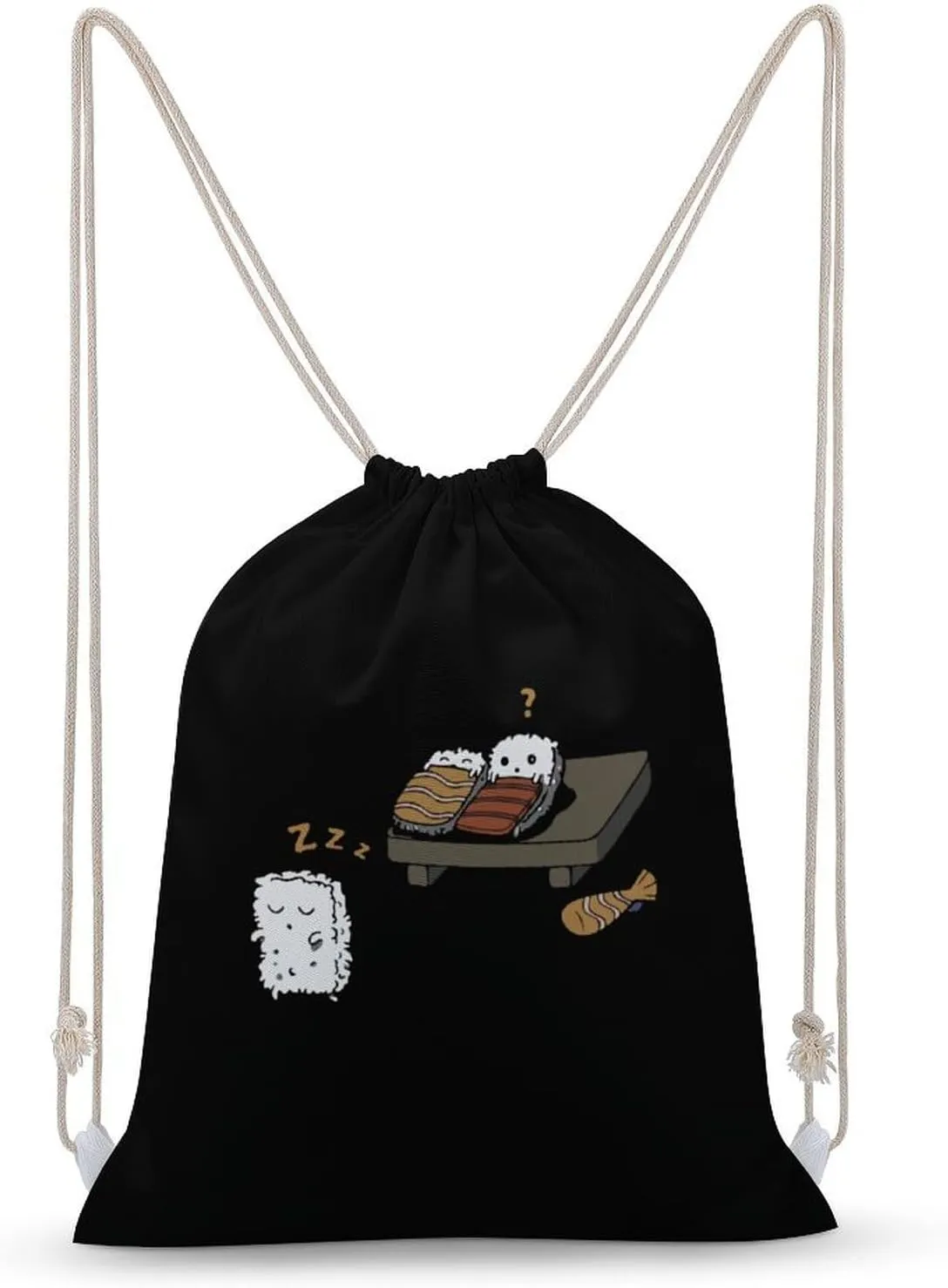 Funny Sleepwalking Sushi Canvas Drawstring Bags Sports Gym Sackpack String Backpack Beach Sack Bag Travel Bag 30x40cm