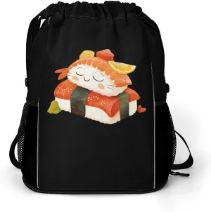 FunnyStar Cute Sleeping Sushi Japanese Food Drawstring Backpack Waterproof Sackpack Sports Gym String Bag with Shoes Compartment