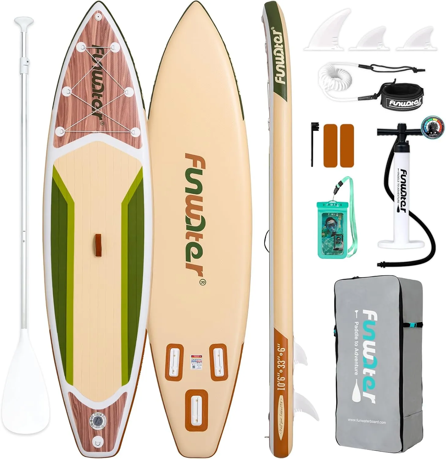 FunWater Inflatable Stand Up Paddle Board with Premium SUP Paddleboard Accessories, Wide Stable Anti-Slip EVA Deck, 11'/10'6" Paddle Boards for Adults & Youth of All Skill Levels