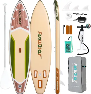 FunWater Inflatable Stand Up Paddle Board with Premium SUP Paddleboard Accessories, Wide Stable Anti-Slip EVA Deck, 11'/10'6" Paddle Boards for Adults & Youth of All Skill Levels