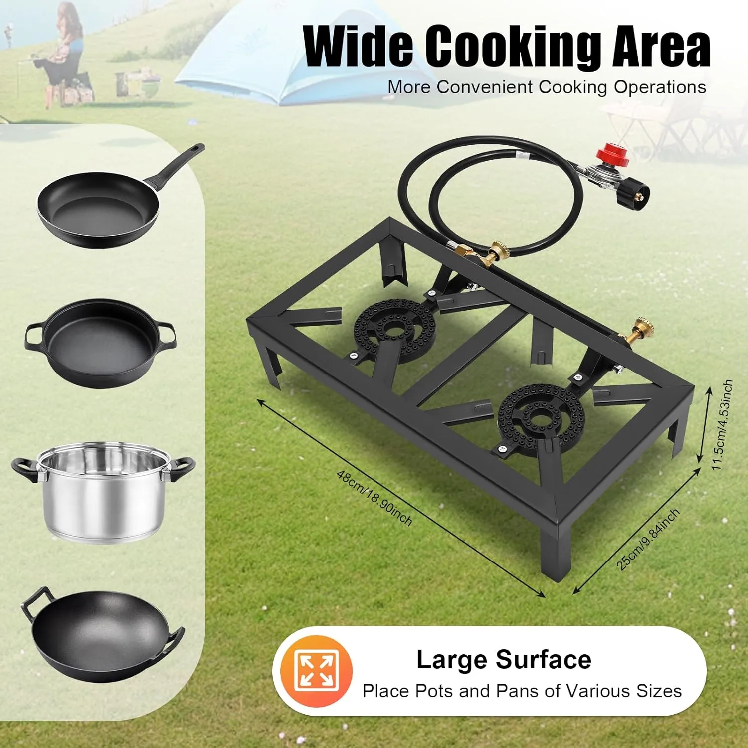 Gas Stove Burner, Portable Stove Propane Burner with Regulator Hose, Cast Iron Stove Burner Propane Cooker for Outdoor Camping, Barbecue, Grilling, Tailgating and Hiking (Double Burner)