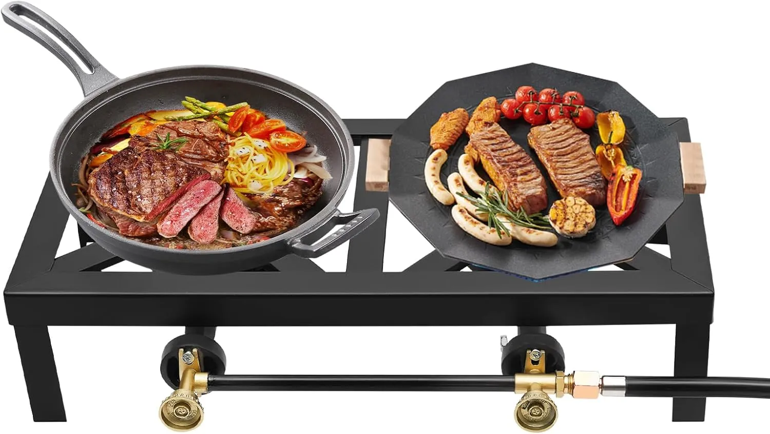 Gas Stove Burner, Portable Stove Propane Burner with Regulator Hose, Cast Iron Stove Burner Propane Cooker for Outdoor Camping, Barbecue, Grilling, Tailgating and Hiking (Double Burner)