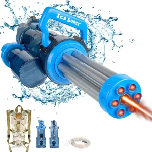 Gatling Water Gun, Powerful Electric Water Gun Rotating Water Gatling Gun with Plumbing & Backpack, Strongest Water Squirt Gun with Gunfire Lights Long Range Watergun for Pool, Outdoor