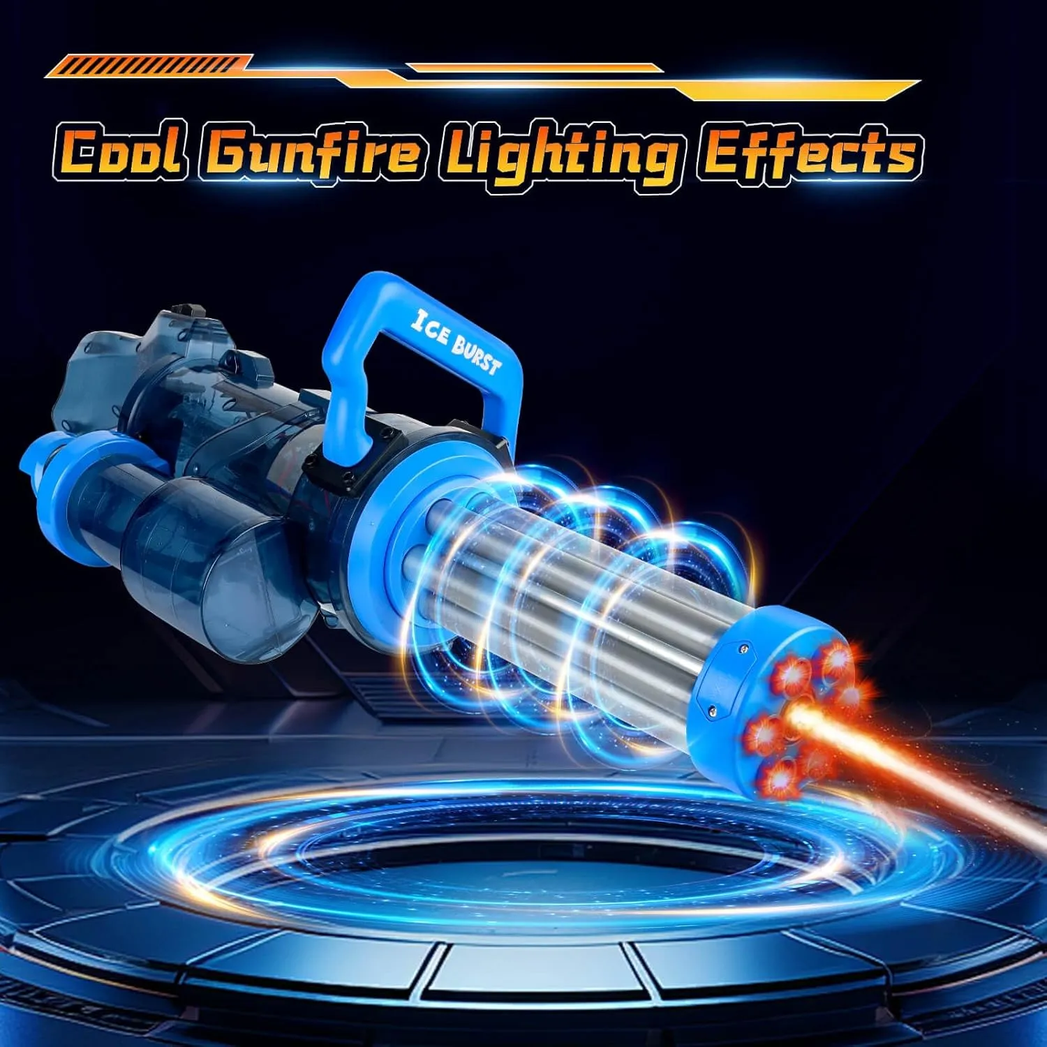 Gatling Water Gun, Powerful Electric Water Gun Rotating Water Gatling Gun with Plumbing & Backpack, Strongest Water Squirt Gun with Gunfire Lights Long Range Watergun for Pool, Outdoor