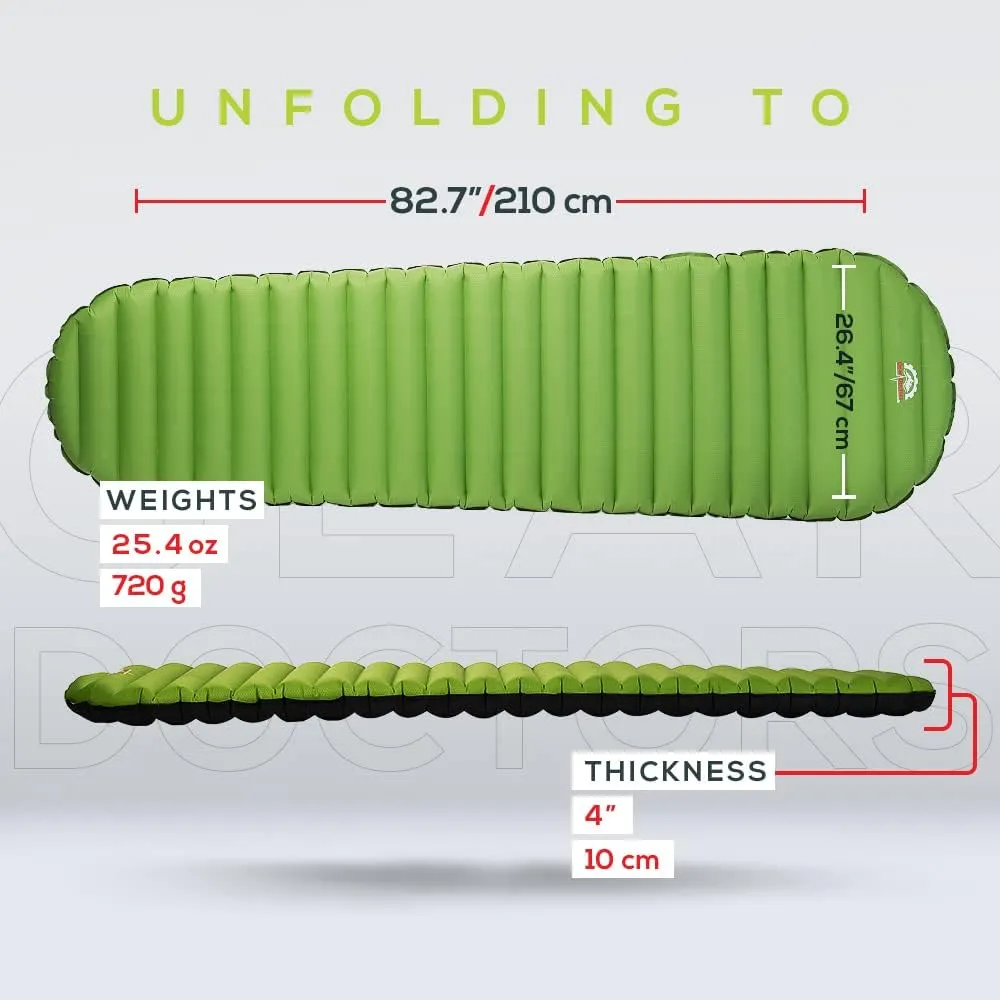Gear Doctors® Sleeping Pad for Camping & Backpacking [Ultralight 25oz] - Sleeping Mat Camping - Ultralight Sleeping Pad - Inflatable Sleeping Pad for Camping - Camp Mattress Pad (5.2 R-Value) - Large