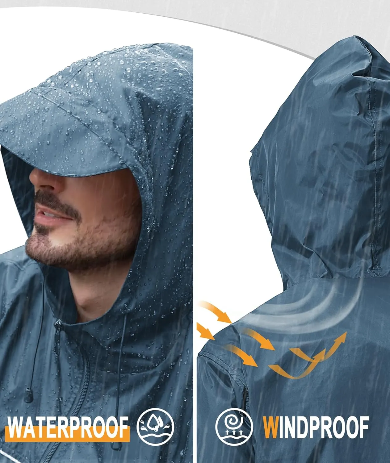 GEEK LIGHTING Mens Waterproof Hooded Rain Jacket Lightweight Raincoat for Outdoor Hiking Running Travel
