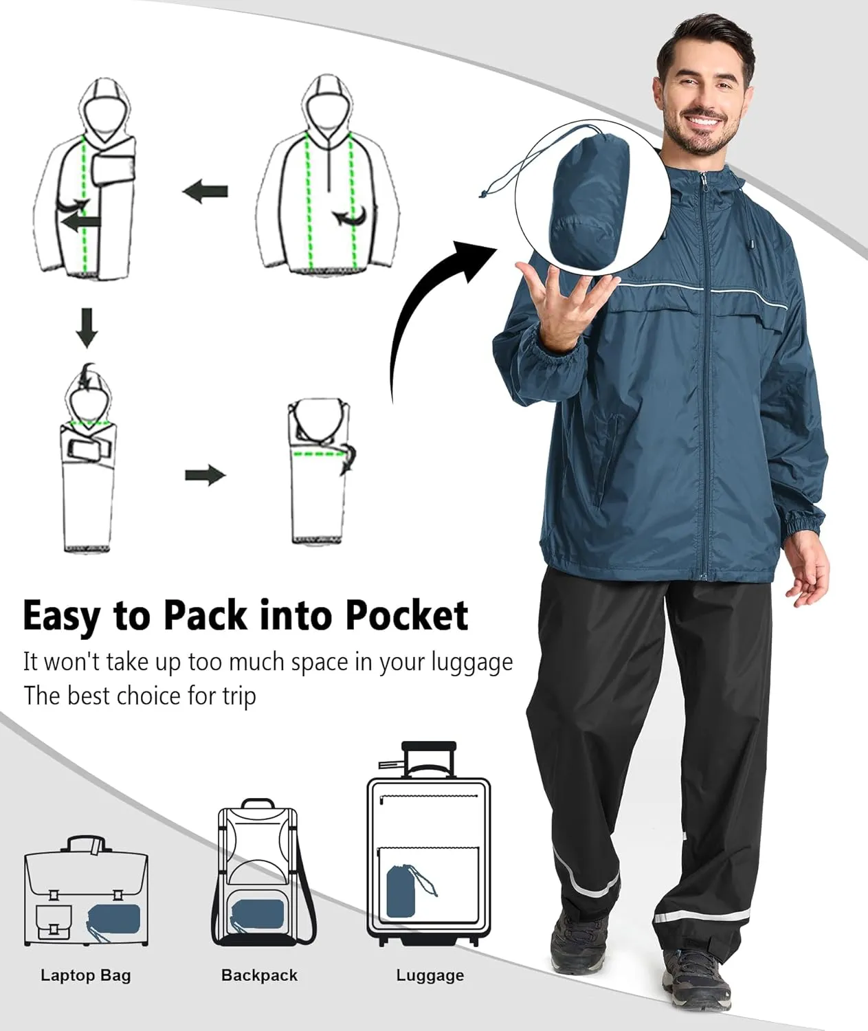 GEEK LIGHTING Mens Waterproof Hooded Rain Jacket Lightweight Raincoat for Outdoor Hiking Running Travel