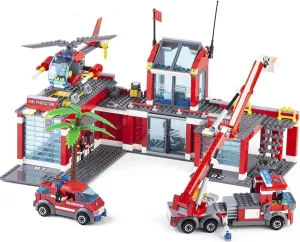 General Jim's Fire Station Multi Emergency Vehicle 774 Piece Modular Building Block Bricks Amazing Colorful 2 Level Fire Station Building Block Bricks Toy with Helipad - for Teens and Adults