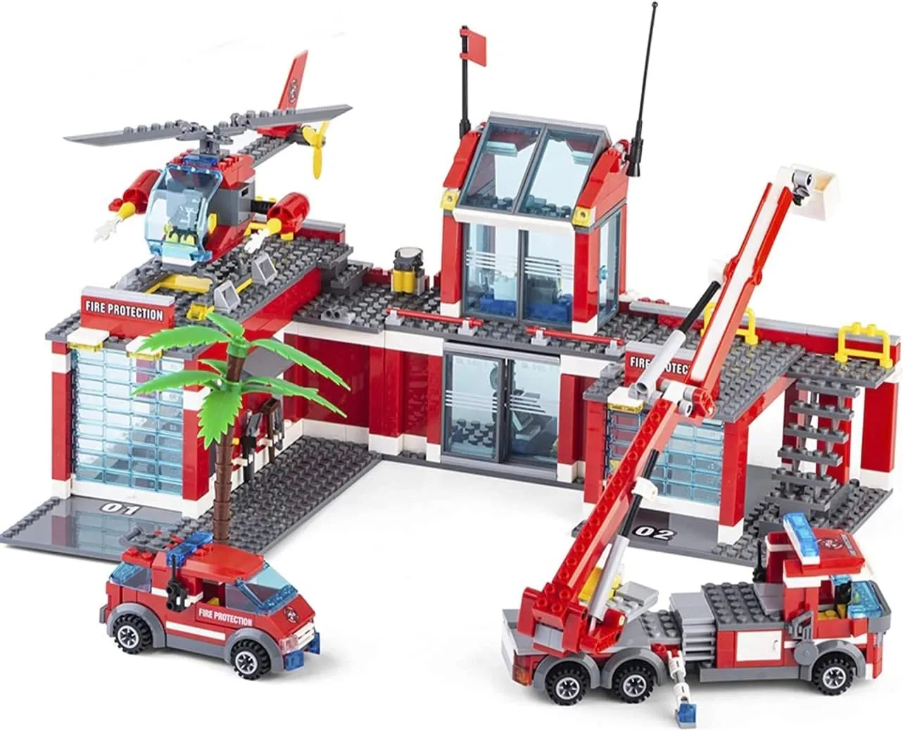 General Jim's Fire Station Multi Emergency Vehicle 774 Piece Modular Building Block Bricks Amazing Colorful 2 Level Fire Station Building Block Bricks Toy with Helipad - for Teens and Adults