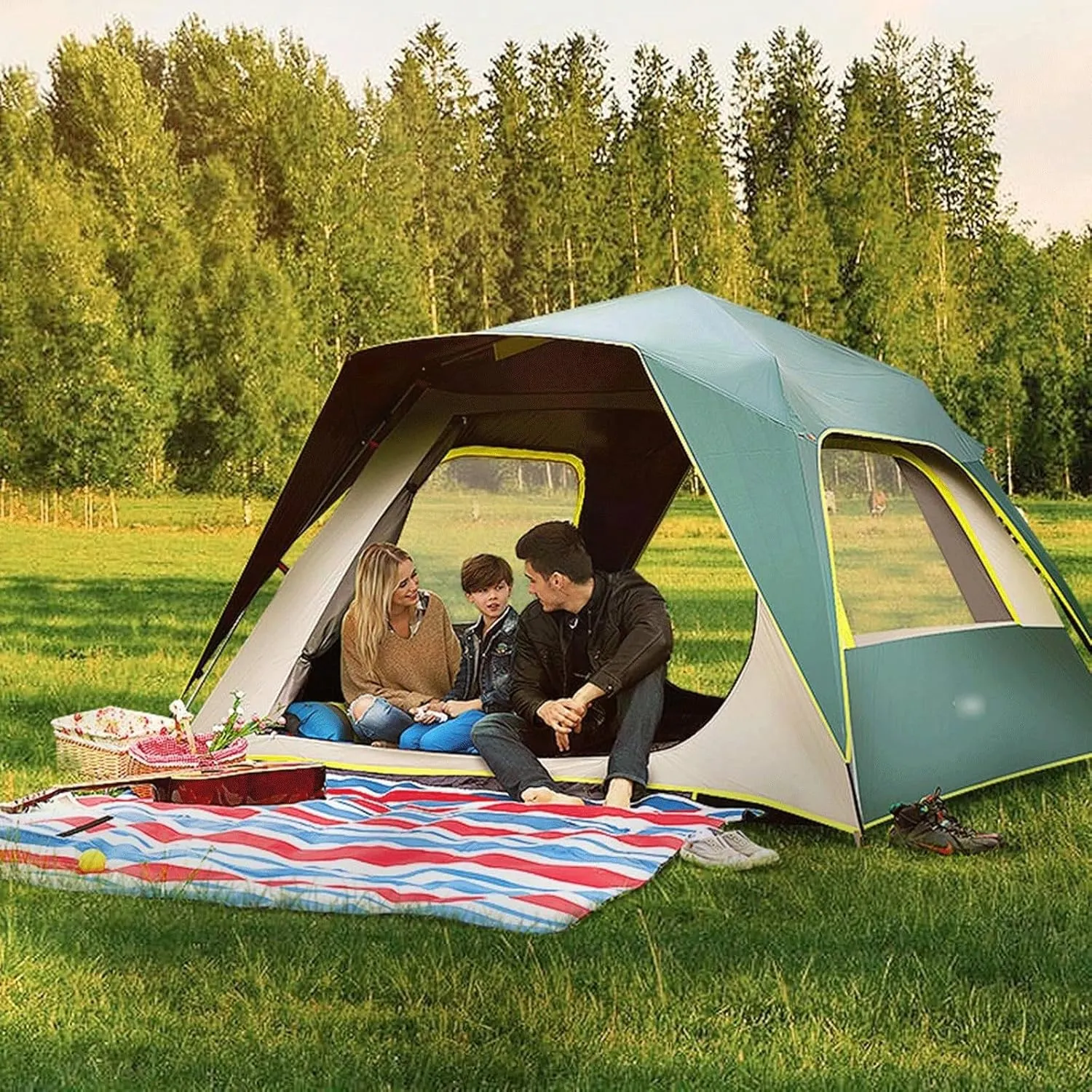 GERRIT Easy Camping Pop-up Tent, Waterproof Instant Tent, Family Tent for Camping, Hiking (Color : A, Size : 240x240x152cm)