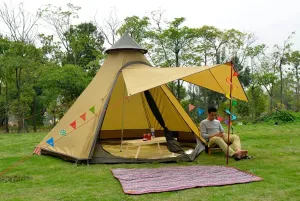 GeRRiT Tent Outdoor Waterproof Double Layer Camping Tower Tent Family Camping Tent Yurt Teepee Tent for Outdoor Hiking 3-4 Person