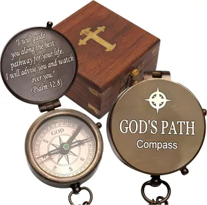 God's Path Compass - Engraved Working Handmade Antique Compass with Scripture - Religious, Christian, Catholic, Christening, First Communion, Confirmation Gifts for Teenage Men