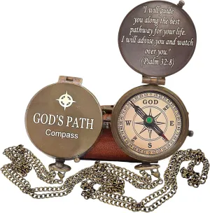 God's Path Compass - Engraved Working Handmade Antique Compass with Scripture - Religious, Christian, Catholic, Christening, First Communion, Confirmation Gifts for Teenage Men