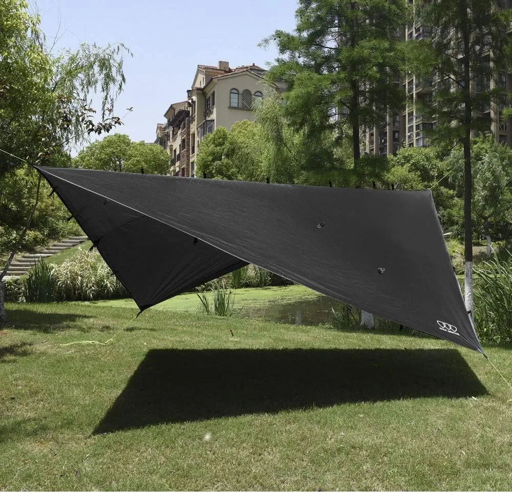 Gold Armour Rainfly Tarp Hammock, Premium 14.7ft/12ft/10ft/8ft Rain Fly Cover, Waterproof Ultralight Camping Shelter Canopy, Survival Equipment Gear Camping Tent Accessories (Black 14.7ft x 12ft)