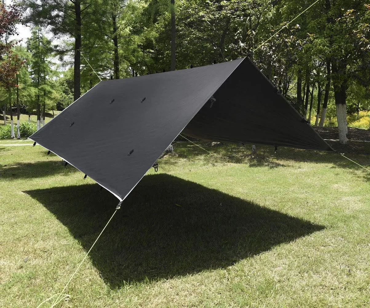 Gold Armour Rainfly Tarp Hammock, Premium 14.7ft/12ft/10ft/8ft Rain Fly Cover, Waterproof Ultralight Camping Shelter Canopy, Survival Equipment Gear Camping Tent Accessories (Black 14.7ft x 12ft)
