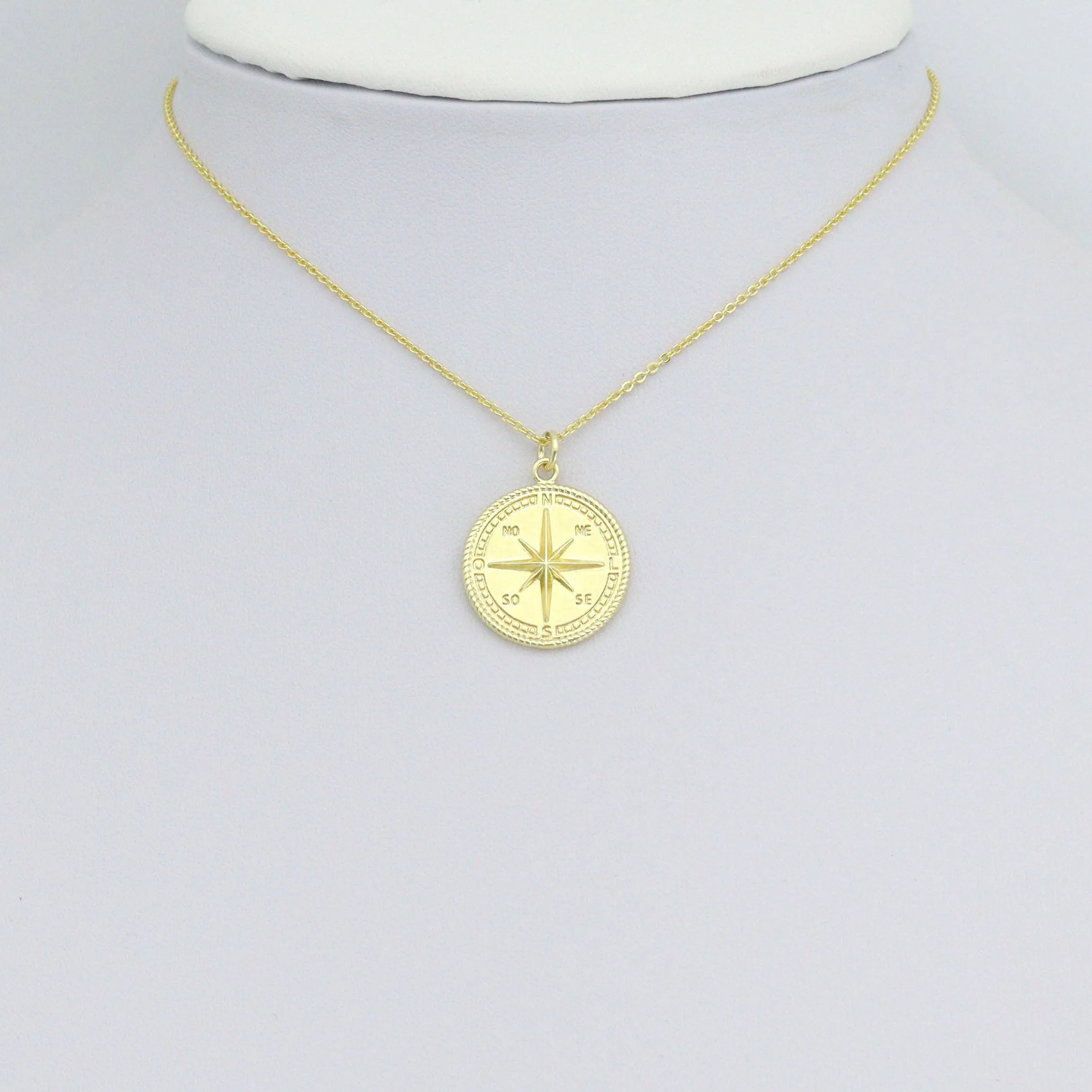 Gold North Star Compass Charm Pendant, Sku#L721