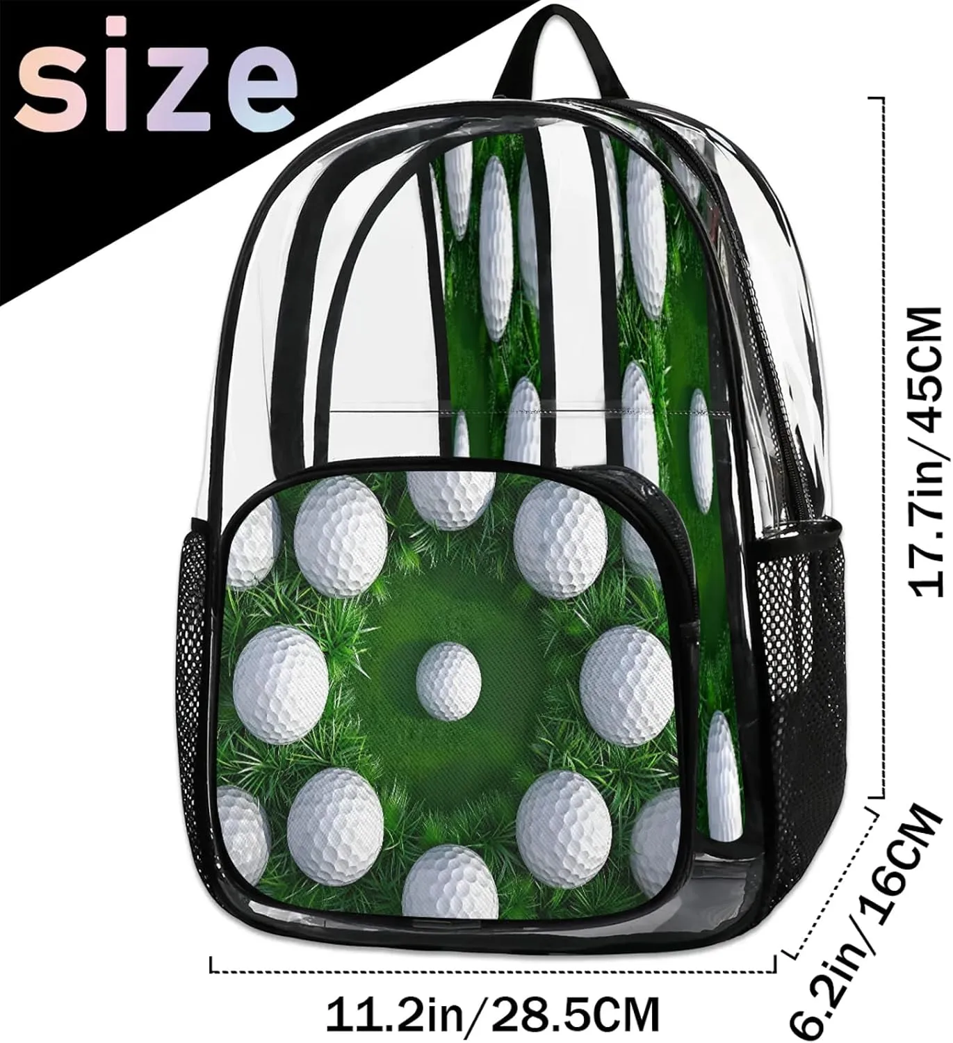 Golf Ball Clear Backpack PVC Waterproof Transparent Backpack Heavy Duty See Through Backpacks with Reinforced Strap for Travel Outdoor Concert Work