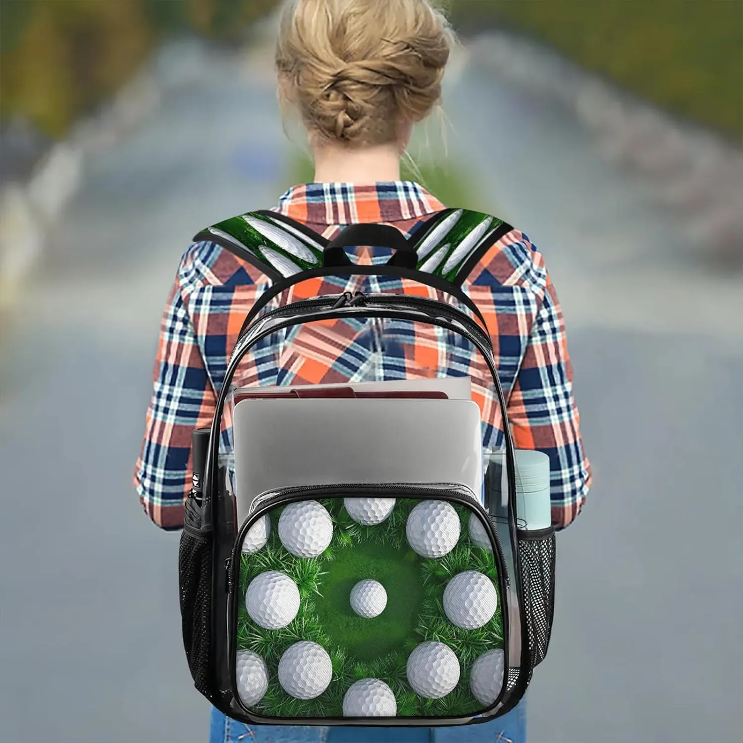 Golf Ball Clear Backpack PVC Waterproof Transparent Backpack Heavy Duty See Through Backpacks with Reinforced Strap for Travel Outdoor Concert Work