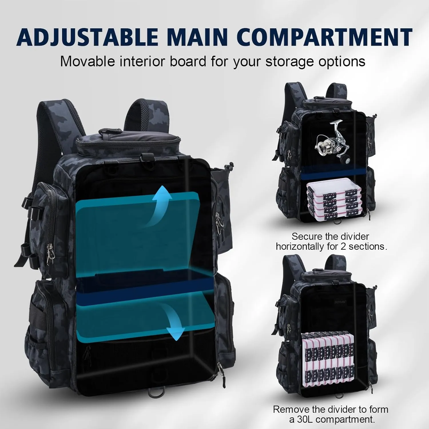 Goture Fishing Backpack with 4 Tackle Boxes, Fishing Tackle Backpack with Rod Holders, 45L 600D Large Fishing Bag Storage Fishing Gear Tackle Bag with 8 Lure Pockets,Rain Cover for Camping Hiking