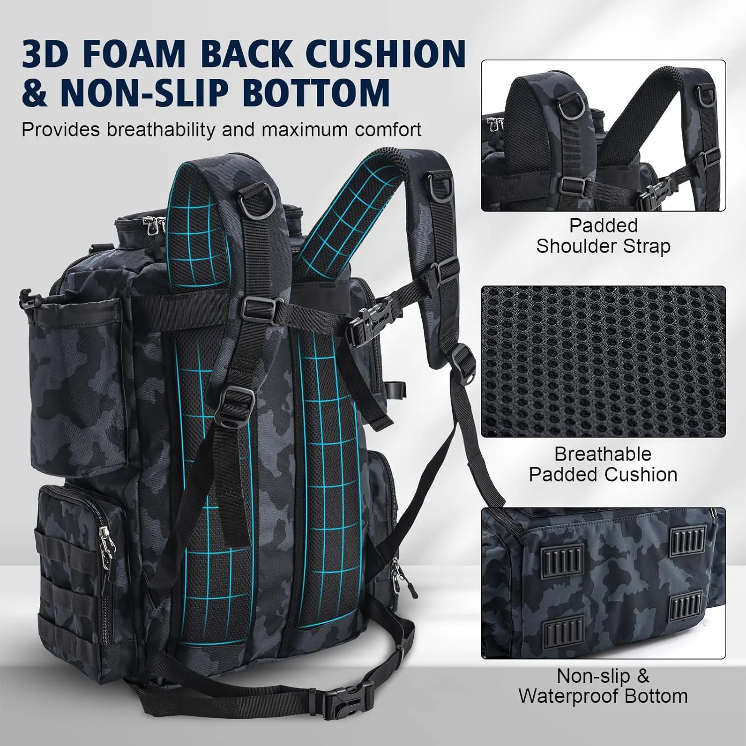 Goture Fishing Backpack with 4 Tackle Boxes, Fishing Tackle Backpack with Rod Holders, 45L 600D Large Fishing Bag Storage Fishing Gear Tackle Bag with 8 Lure Pockets,Rain Cover for Camping Hiking