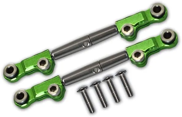 GPM For Losi 1/18 Mini-T 2.0 2WD Stadium Truck Upgrade Parts Aluminum   Stainless Steel Rear Upper Arm Tie Rod - 6Pc Set Green