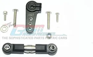 GPM For Losi 1/6 Super Baja Rey 4X4 Desert Truck Upgrade Parts Aluminum Servo Horn With Stainless Steel Adjustable Tie Rod - 1 Set Black