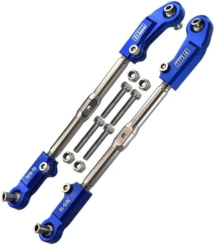 GPM Upgrades Aluminum 7075-T6 Stainless Steel Adjustable Front Steering Tie Rod for 1/8 4WD Kraton 6S BLX (ARA106040T1) RC Cars (Blue)
