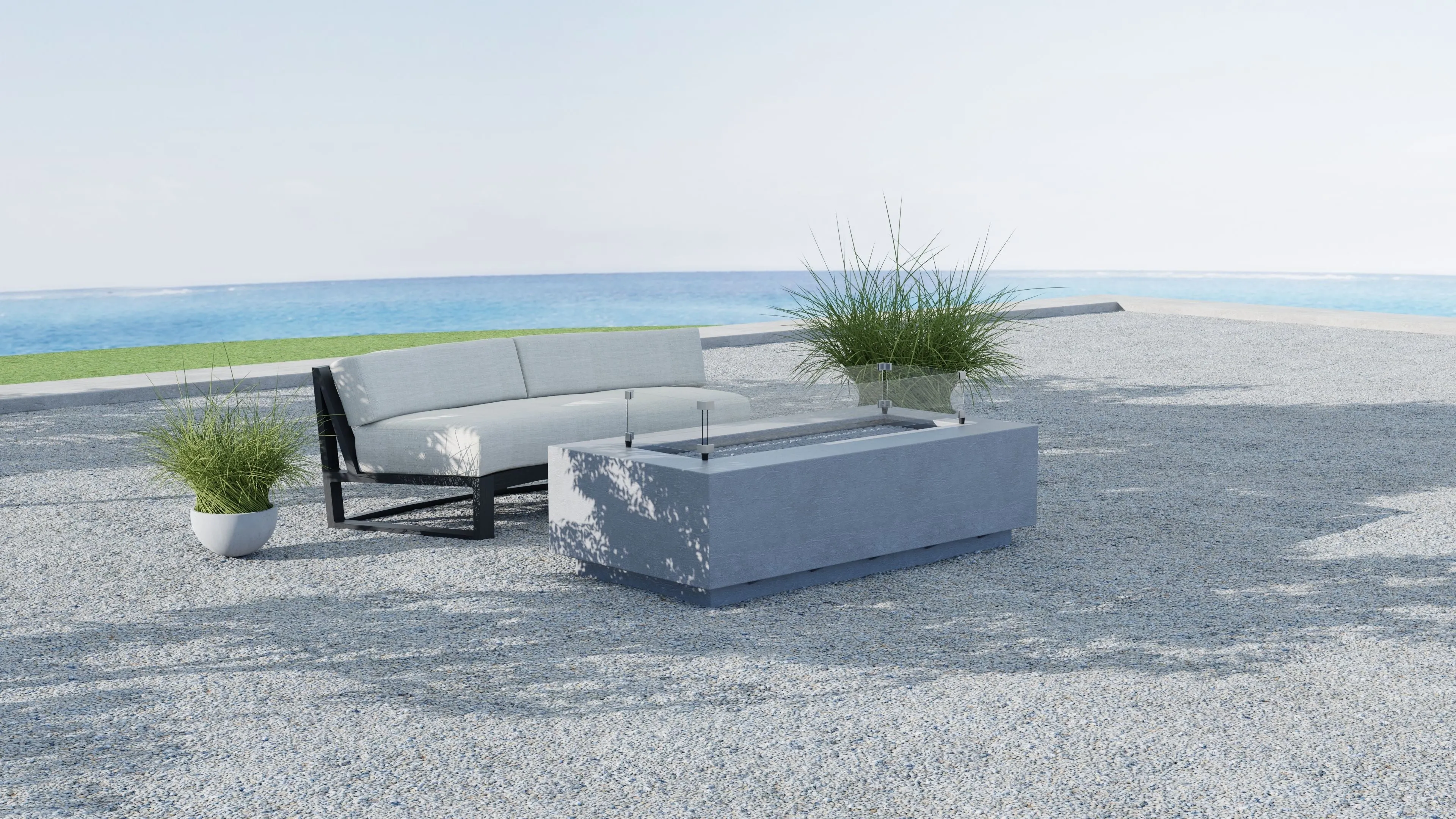 Gravelstone - Rectangular Fire Table With Glass Surround - Pearl Silver