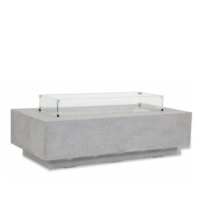 Gravelstone - Rectangular Fire Table With Glass Surround - Pearl Silver