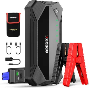 GREPRO Jump Starter (10L Gas & 8.0L Diesel Engines), 3000A Car Battery Jump Starter Battery Pack,12V Booster, Jump Box with Jumper Cables, Car Jumper with LED Light