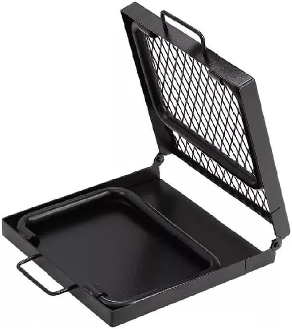 Grill Portable Camping Grate Campfire Cooking Folding Fire BBQ Over Steel Swivel