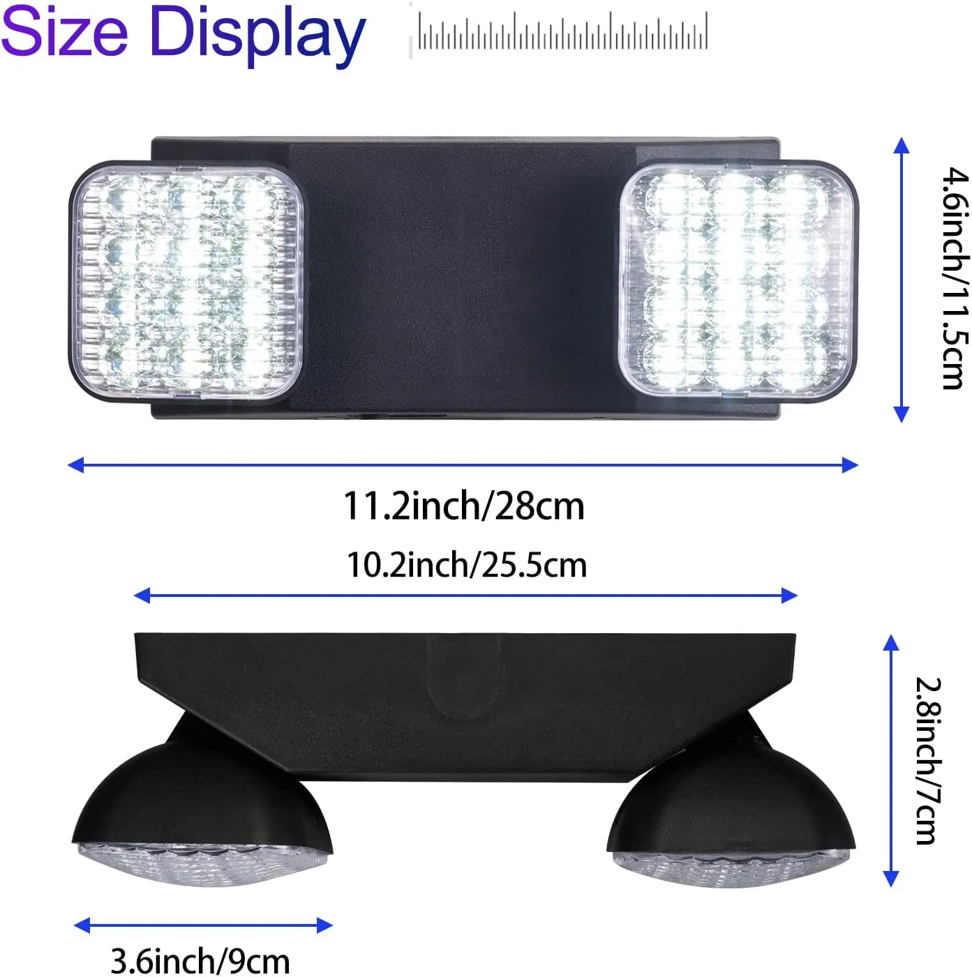GZRUIYANG Emergency Lights with Battery Backup, LED Commercial Emergency Lighting Fixtures Two Head Adjustable, UL 924 Certified, Hardwired Emergency Exit Light for Business - 6 Pack(Black)