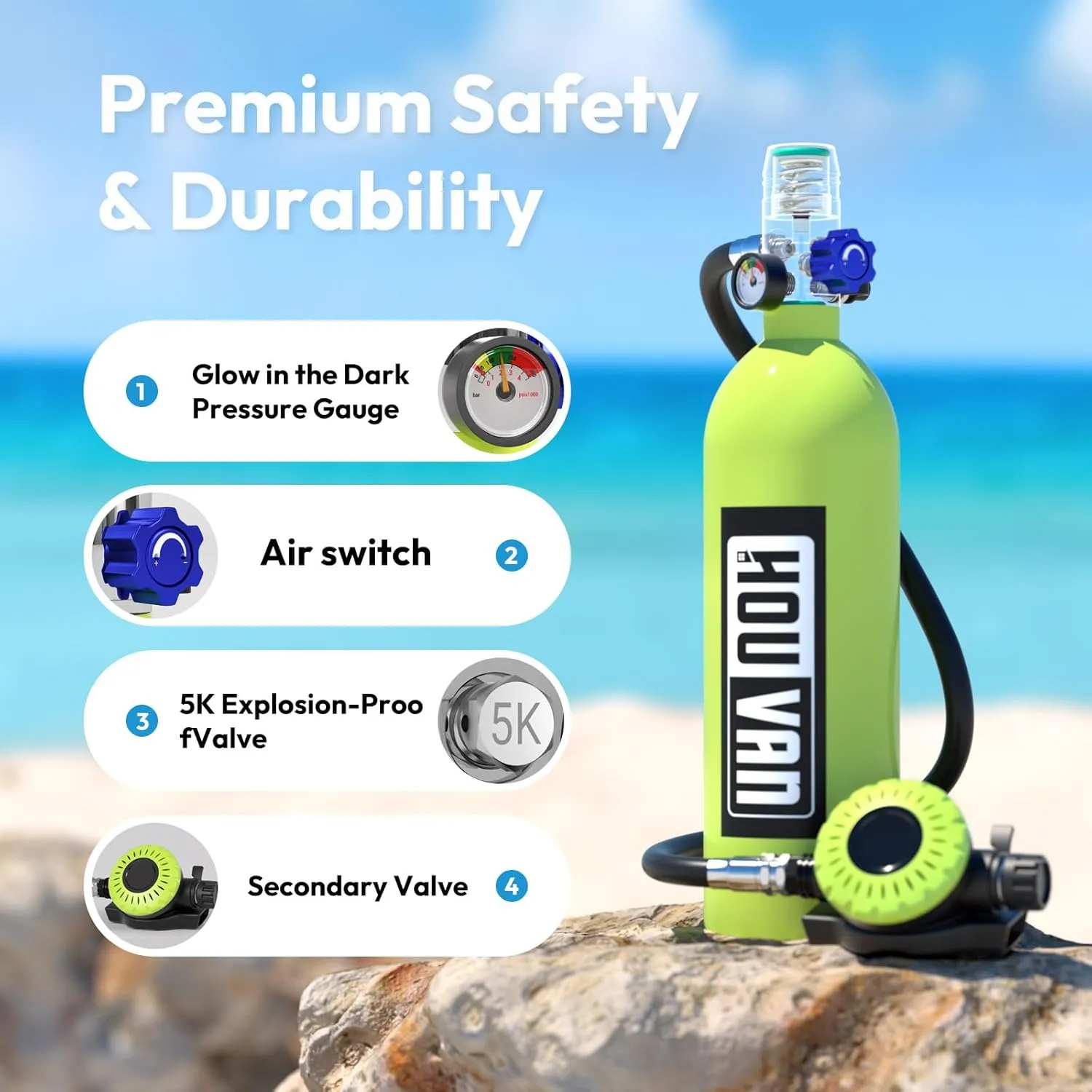 H400 Mini Scuba Tank 1.0L Scuba Tank Up to 20 Minutes Underwater Breathing Portable Diving Tank with On-Off Valve Reusable Pony Bottle for Underwater Exploration Emergency/Recreation