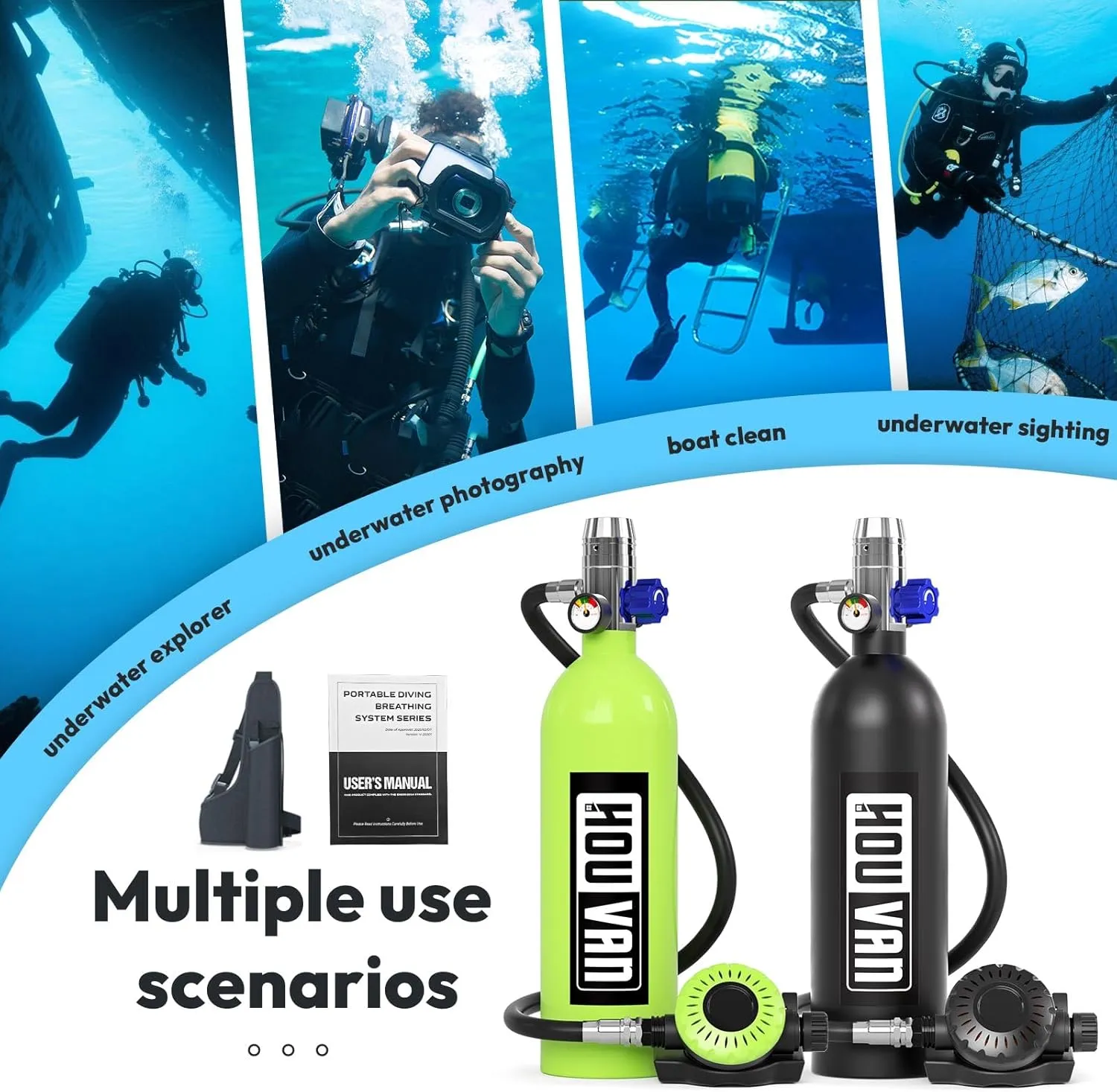 H400 Mini Scuba Tank 1.0L Scuba Tank Up to 20 Minutes Underwater Breathing Portable Diving Tank with On-Off Valve Reusable Pony Bottle for Underwater Exploration Emergency/Recreation