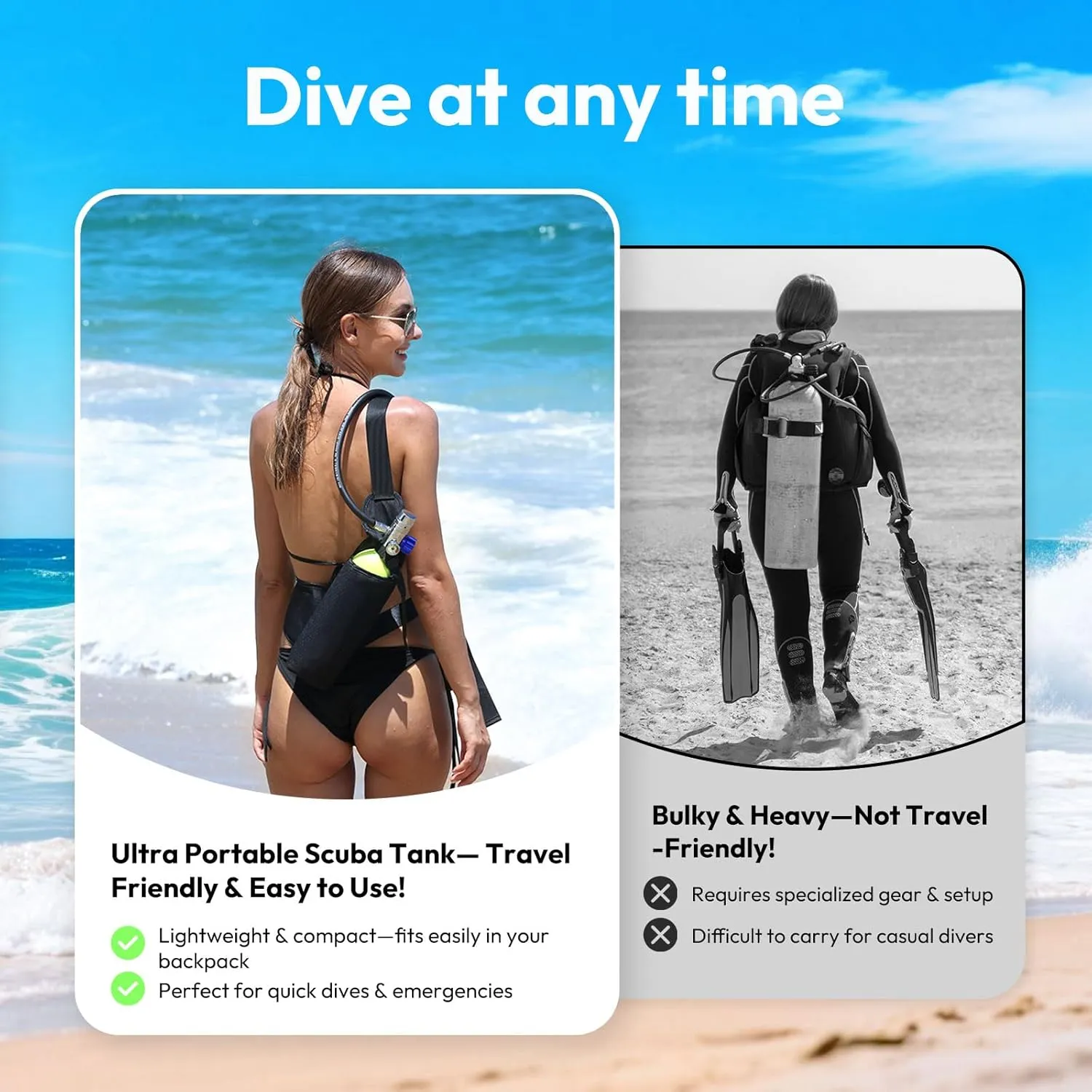 H400 Mini Scuba Tank 1.0L Scuba Tank Up to 20 Minutes Underwater Breathing Portable Diving Tank with On-Off Valve Reusable Pony Bottle for Underwater Exploration Emergency/Recreation