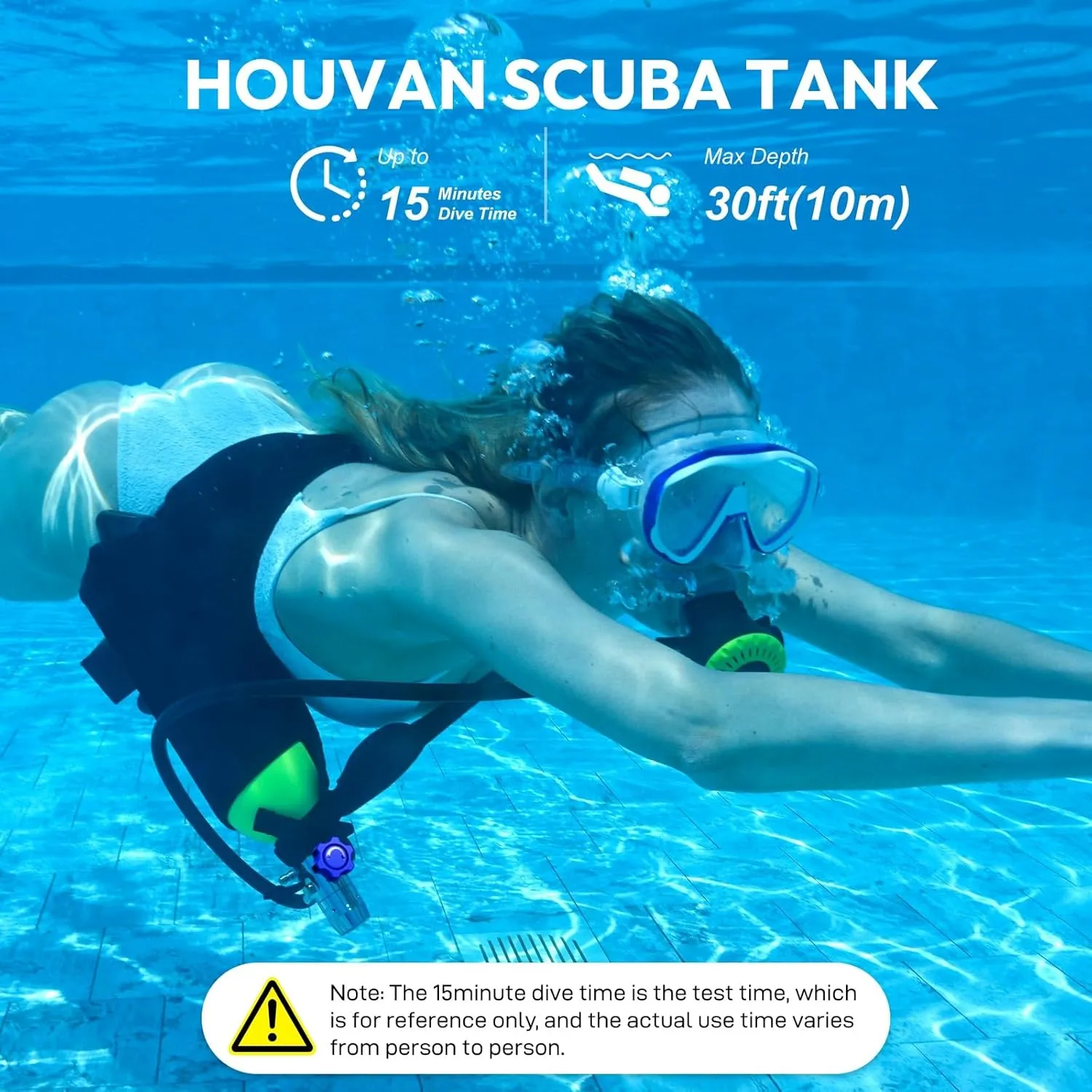 H400 Mini Scuba Tank 1.0L Scuba Tank Up to 20 Minutes Underwater Breathing Portable Diving Tank with On-Off Valve Reusable Pony Bottle for Underwater Exploration Emergency/Recreation