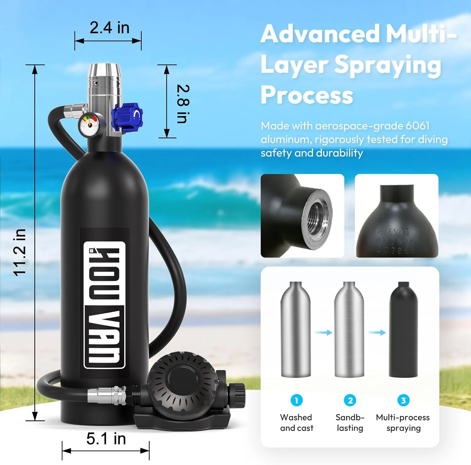 H400 Mini Scuba Tank 1.0L Scuba Tank Up to 20 Minutes Underwater Breathing Portable Diving Tank with On-Off Valve Reusable Pony Bottle for Underwater Exploration Emergency/Recreation