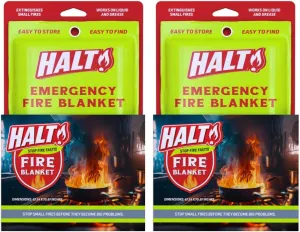 HALT! Emergency Fire Blanket - Rapid Fire Suppression for Home, Kitchen, Car & Camping |Lightweight, No Mess, Safe for Grease & Electrical Fires | Reusable & Never Expires (2-Pack)