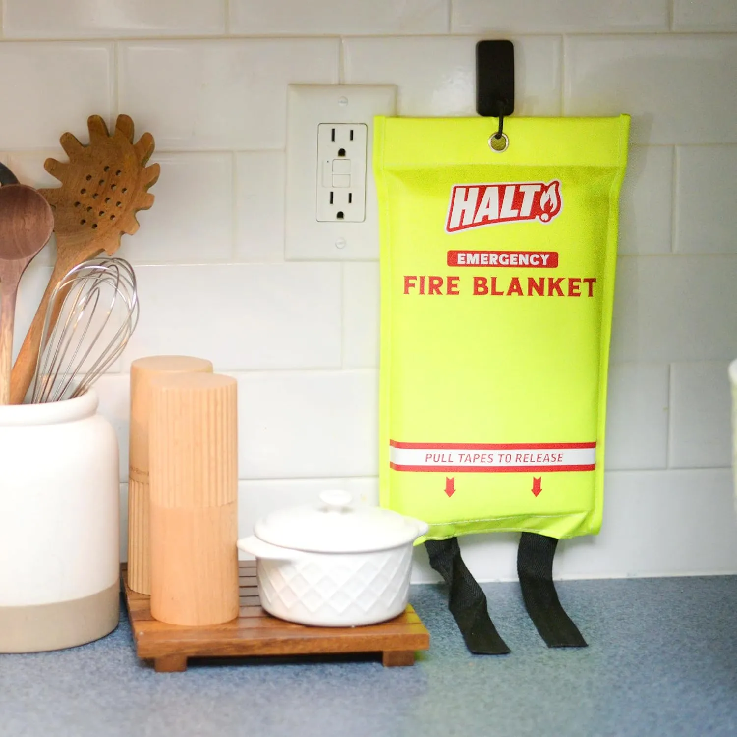 HALT! Emergency Fire Blanket - Rapid Fire Suppression for Home, Kitchen, Car & Camping |Lightweight, No Mess, Safe for Grease & Electrical Fires | Reusable & Never Expires (2-Pack)