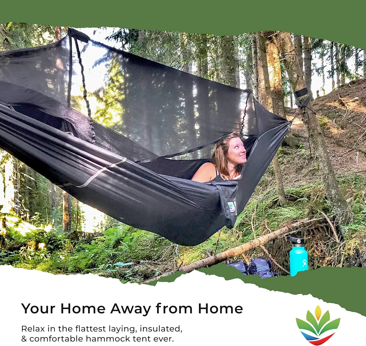 Hammock Bliss Sky Bed Bug Free - Insect Free Hanging Tent That Hangs Like A Hammock But Sleeps Like A Bed - Unique Asymmetrical Design Creates An Amazing Lay Flat Camping Hammock Sleeping Experience