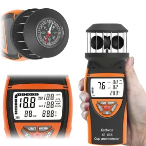 Handheld Cup Anemometer, Kethvoz Digital Air Flow Meter Measure Wind Speed up to 42m/s, Test Temperature for Shooting Hunting Paragliding Outdoor Activities
